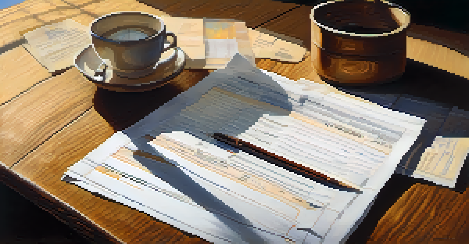 A bank statement on a wooden table with hands holding a pen, highlighting a tax levy section.