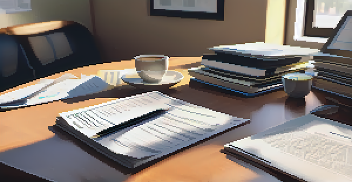 A desk with an open Form 990 document, financial papers, a laptop, and a coffee cup, illuminated by warm natural light.