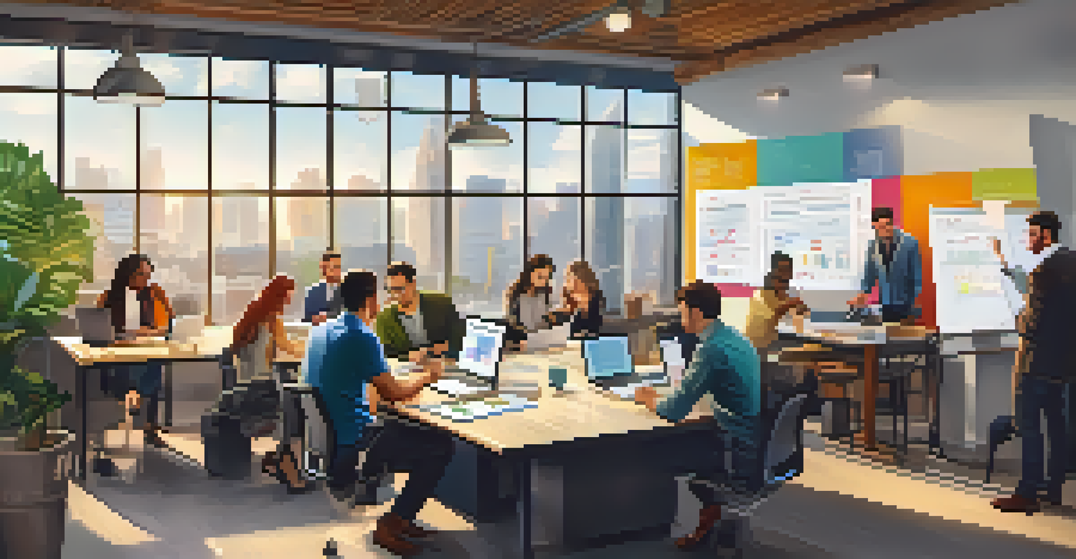 A group of diverse entrepreneurs collaborating at a table with financial documents and laptops in a bright co-working space.