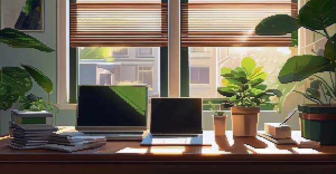 A warm and inviting home office with a wooden desk, a laptop, and organized financial documents.