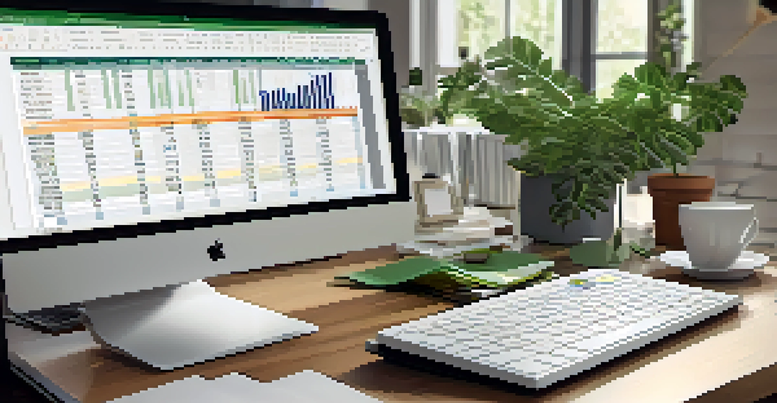 A computer screen showing an organized spreadsheet with receipts and invoices on a desk in a home office.