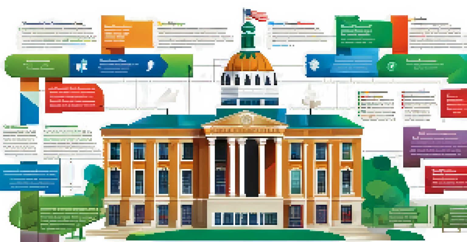 An infographic illustrating federal, state, and local taxation with vibrant colors and icons.