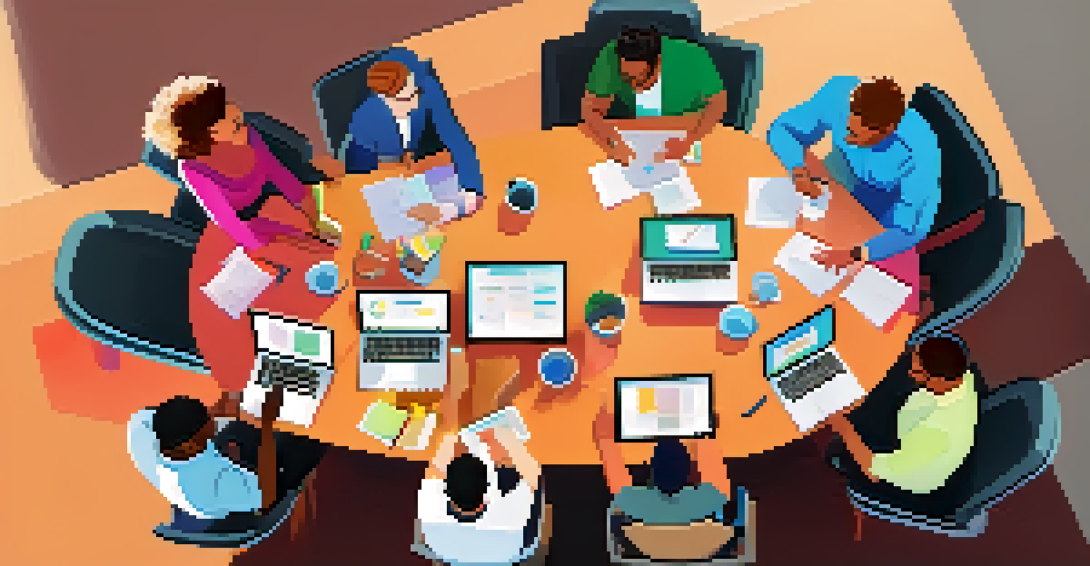 A diverse group of entrepreneurs gathered around a large table in a meeting, with laptops and charts present.