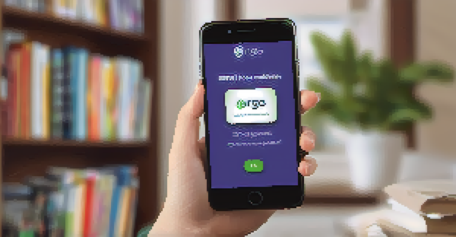 A person using a smartphone to check tax refund status, with a cozy living room in the background.