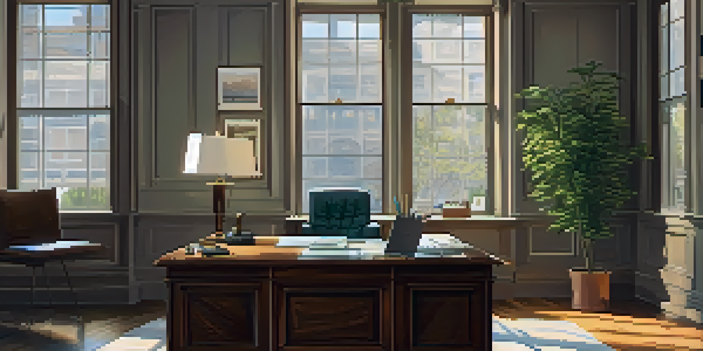 An organized office desk with tax documents, a laptop, and a cup of coffee under soft natural light.