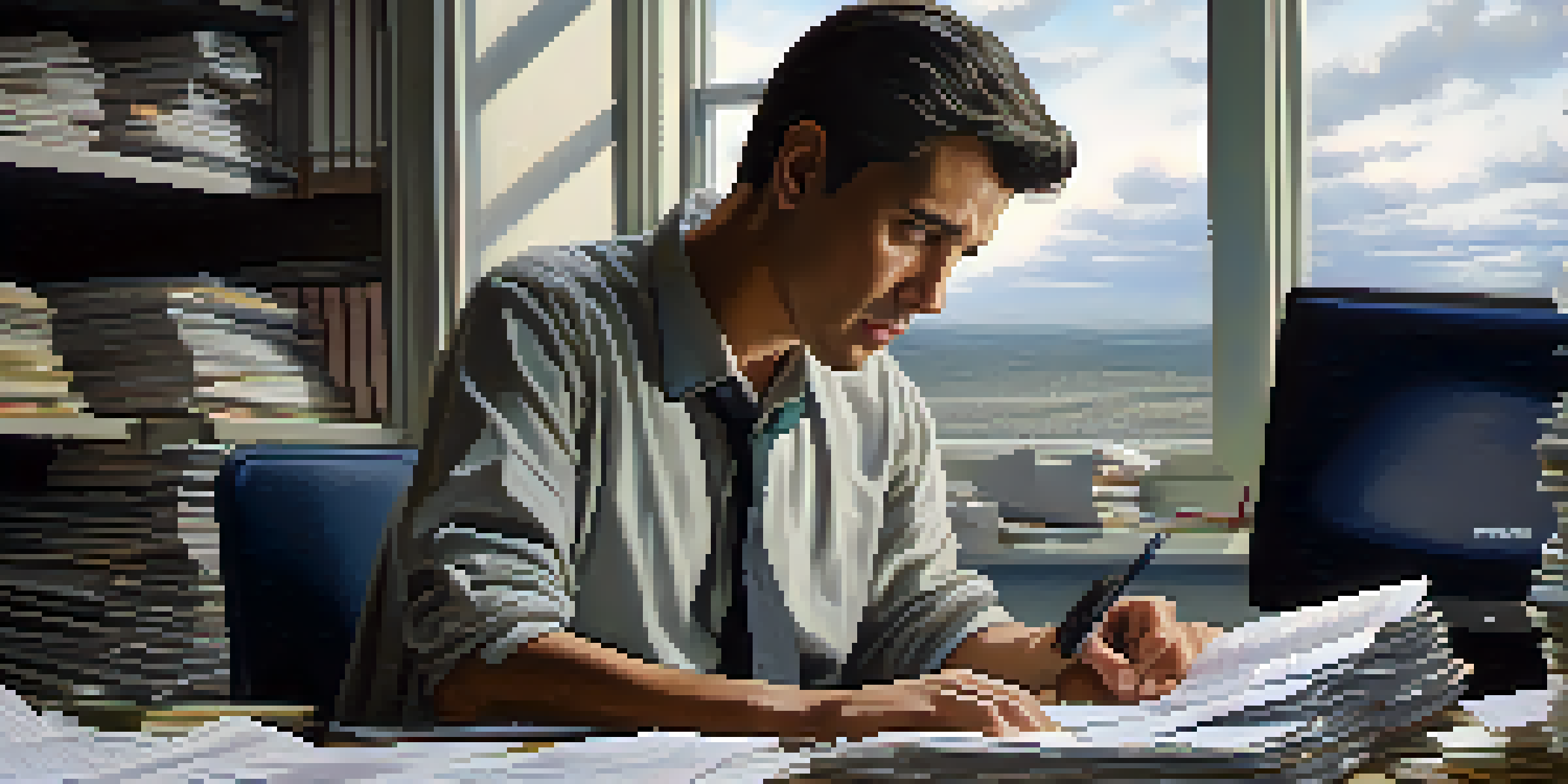 A worried person at a desk surrounded by tax documents and a laptop, looking concerned.