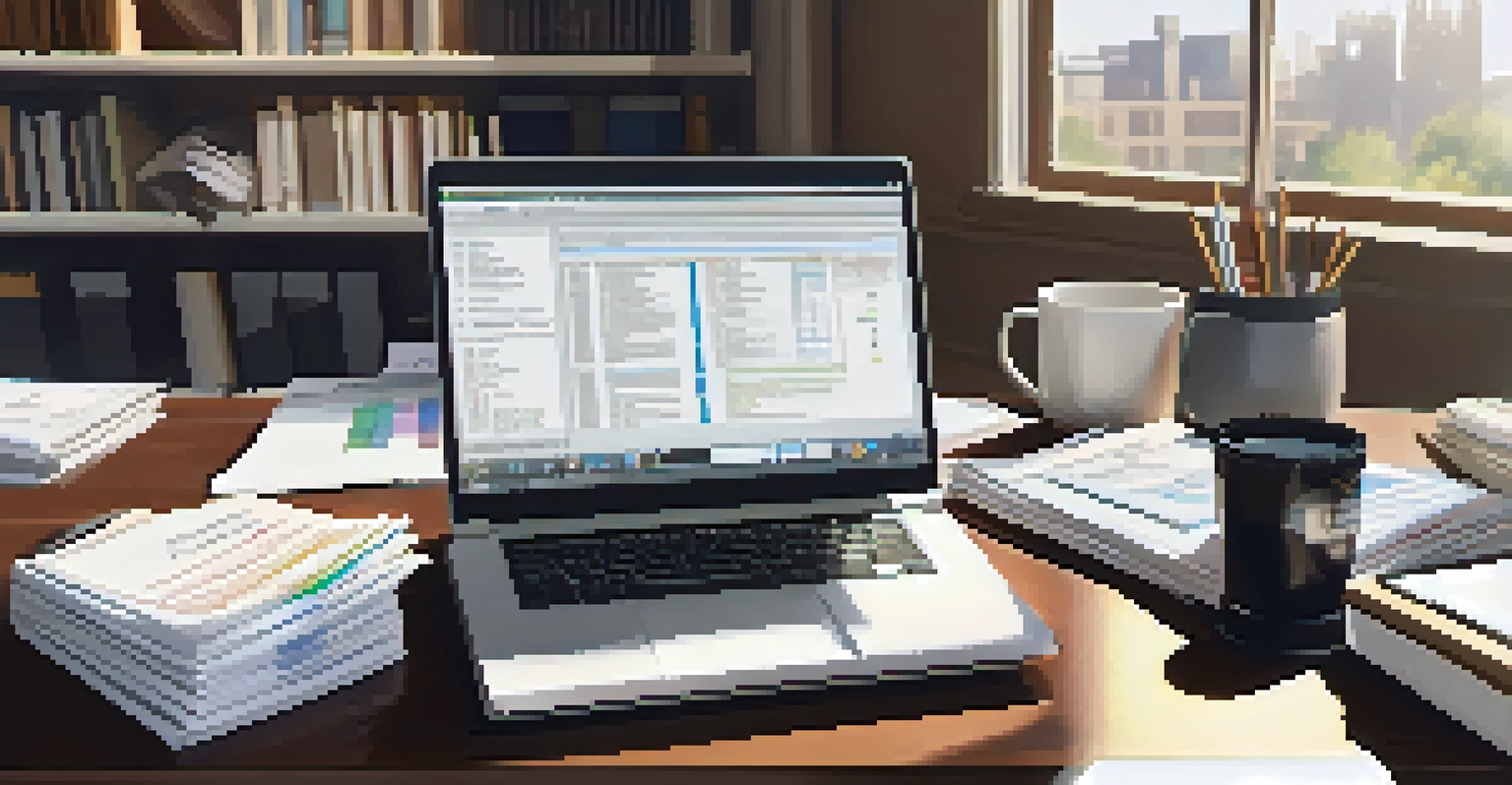 An organized workspace with a laptop showing tax software, receipts, and a notepad with notes.