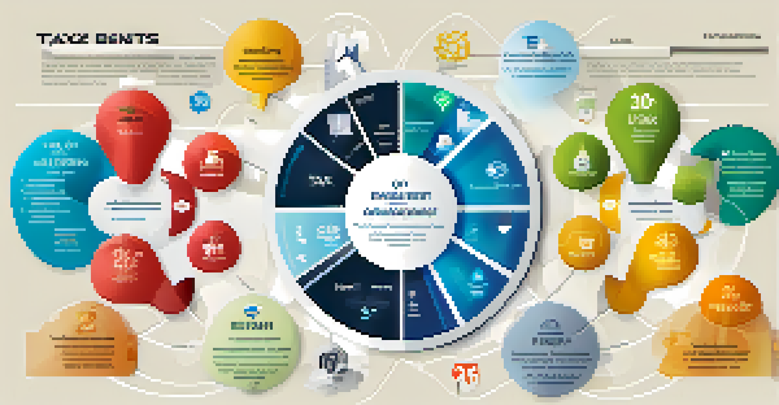 An infographic showing tax implications of employee benefits with colorful icons and segments.