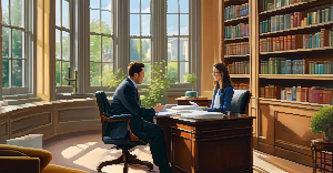 A tax professional consulting with a client about a tax lien notice in a cozy office.