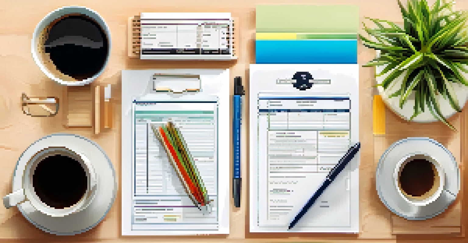 An organized desk with tax documents, a calculator, and a cup of coffee, viewed from above.
