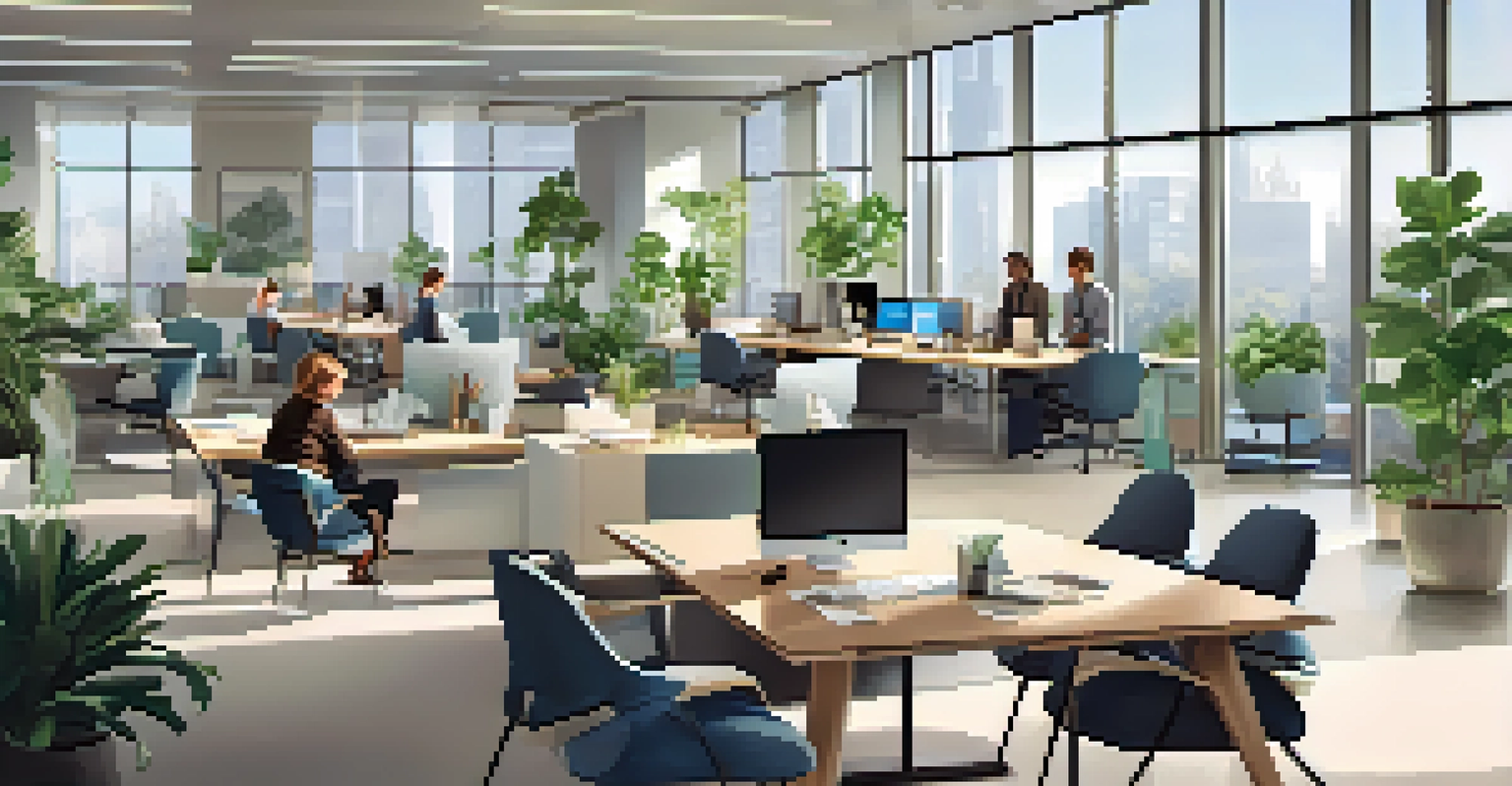 A modern office space where employees are collaborating around a table.