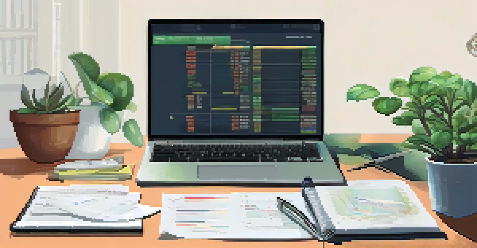 Close-up of hands typing on a laptop displaying tax software, with notes and a plant in the background, creating a workspace atmosphere.