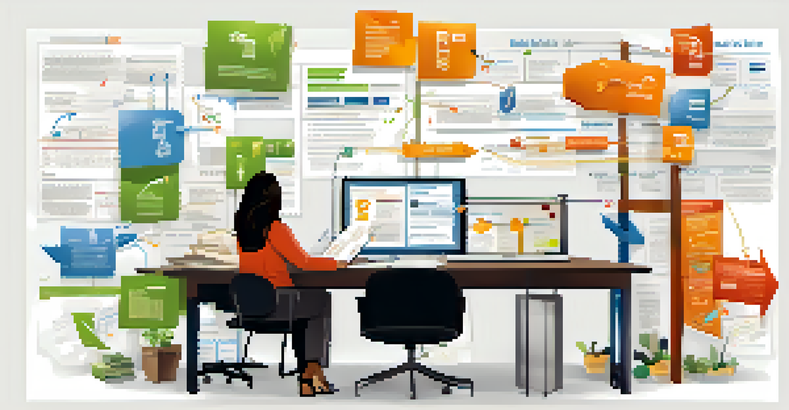 An infographic depicting the steps of filing taxes, with icons and arrows connecting each step in a clear layout.