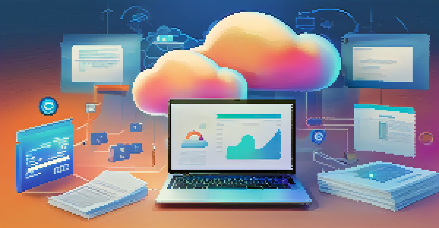 An illustration of cloud storage with documents and locks, representing data security and accessibility.