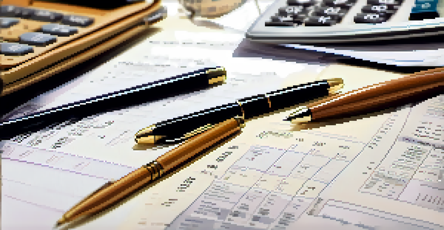 A close-up of a hand writing in a planner with a calculator and tax forms in the background, emphasizing organization.