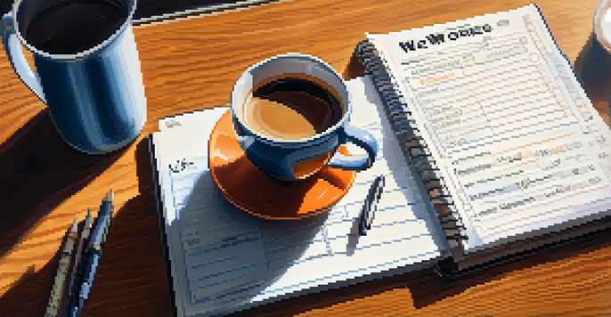 A detailed view of a W-2 tax form on a wooden desk with a calculator and coffee cup, illuminated by soft morning light.