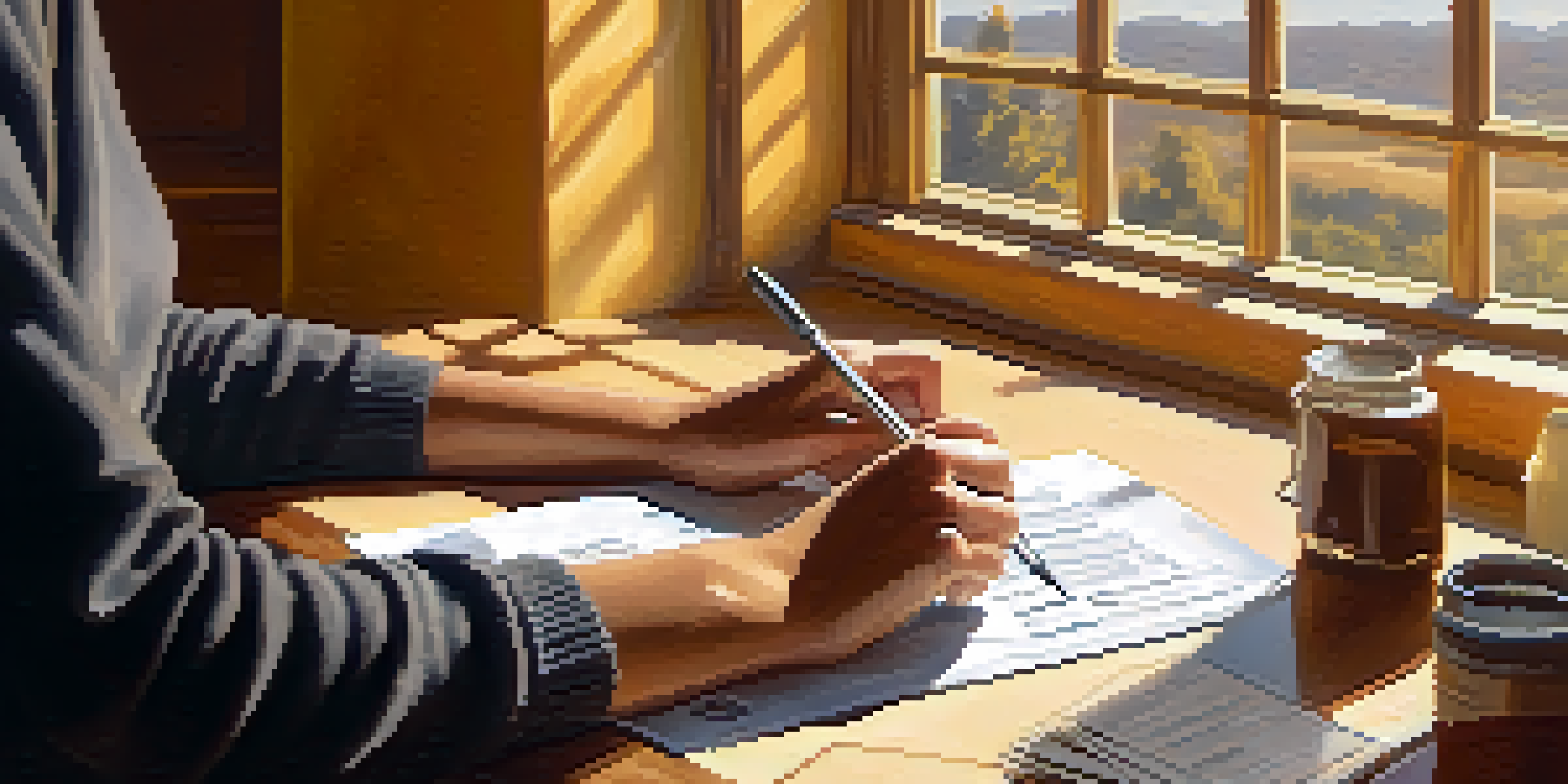 A person writing a check for a charitable donation in a bright room filled with sunlight, with receipts in the background.