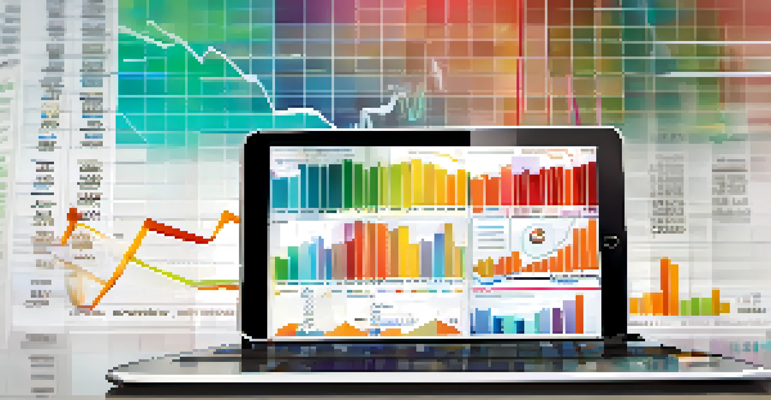 A digital tablet showing a stock market graph surrounded by coins and financial reports.