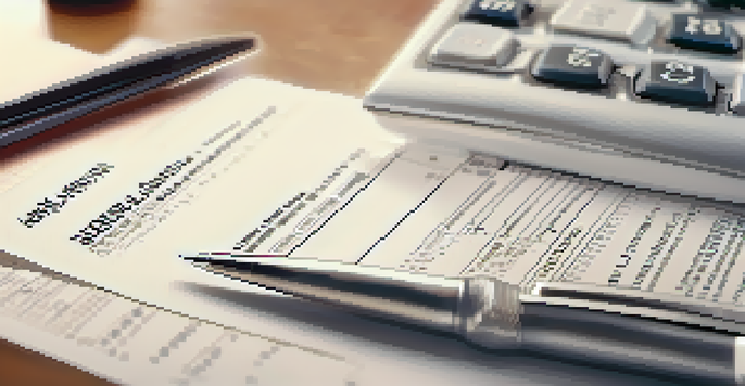 A detailed tax form with a pen and calculator in a softly lit office setting.
