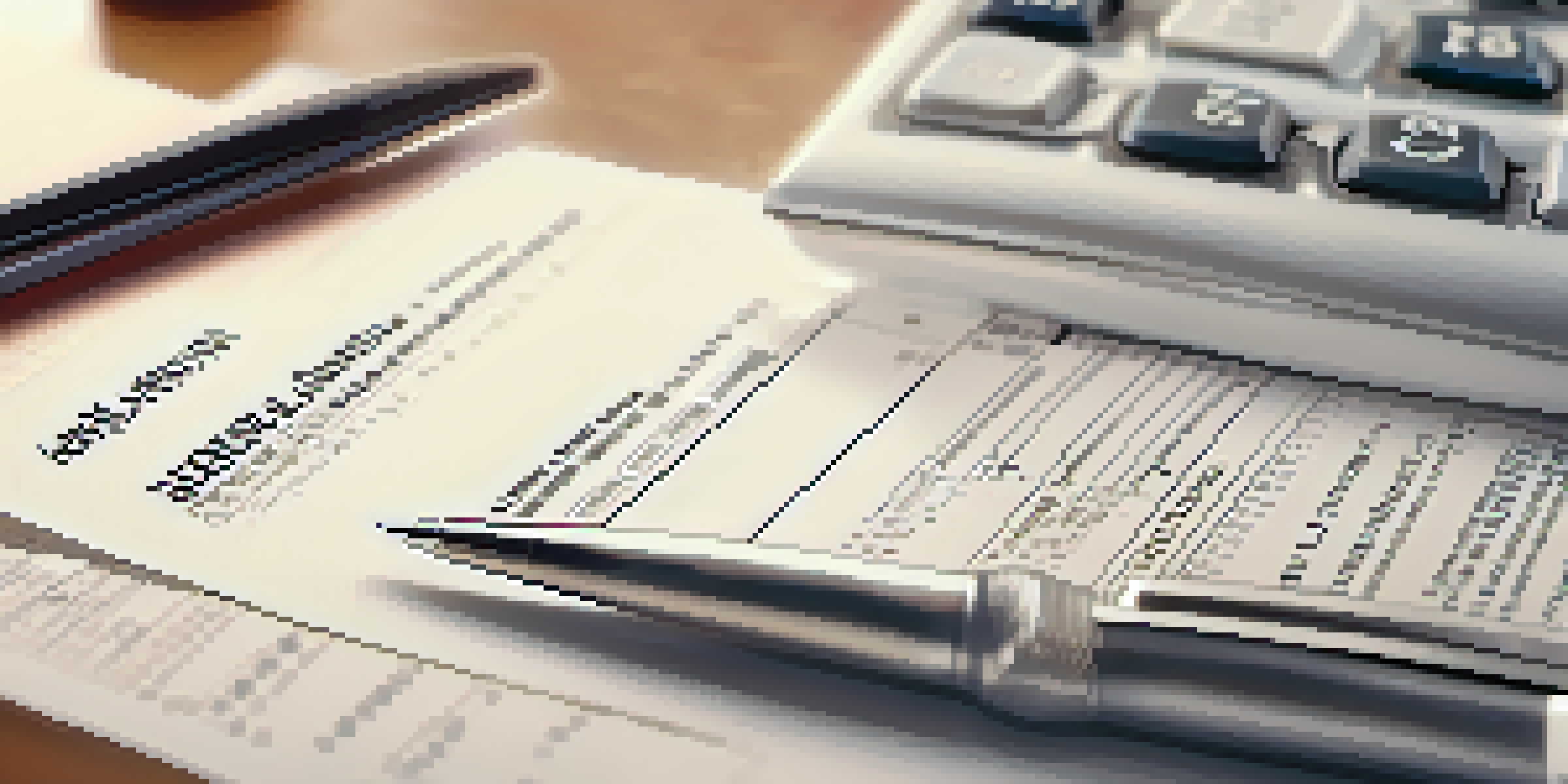 A detailed tax form with a pen and calculator in a softly lit office setting.