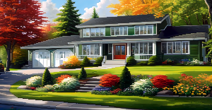 A modern Canadian home with a garden, a family enjoying their time together, symbolizing financial security and savings.