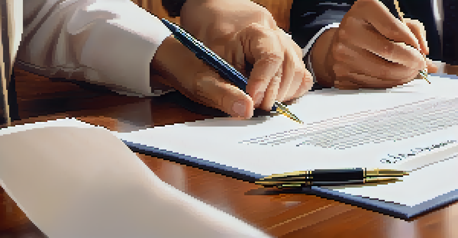 Close-up of hands signing a legal document to establish a family trust.