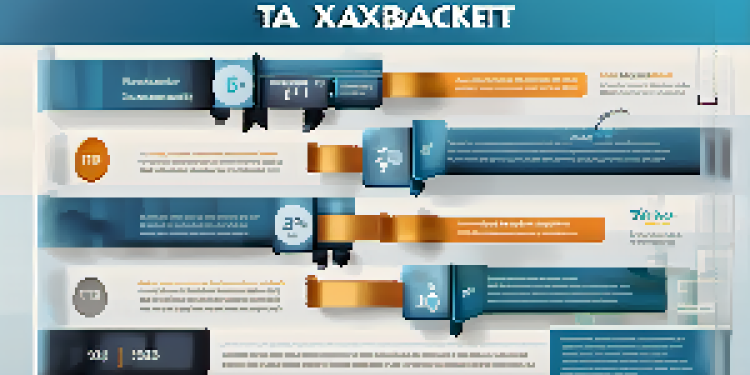 An infographic showing tax brackets with a staircase design and labeled income ranges, set against a blue gradient background.