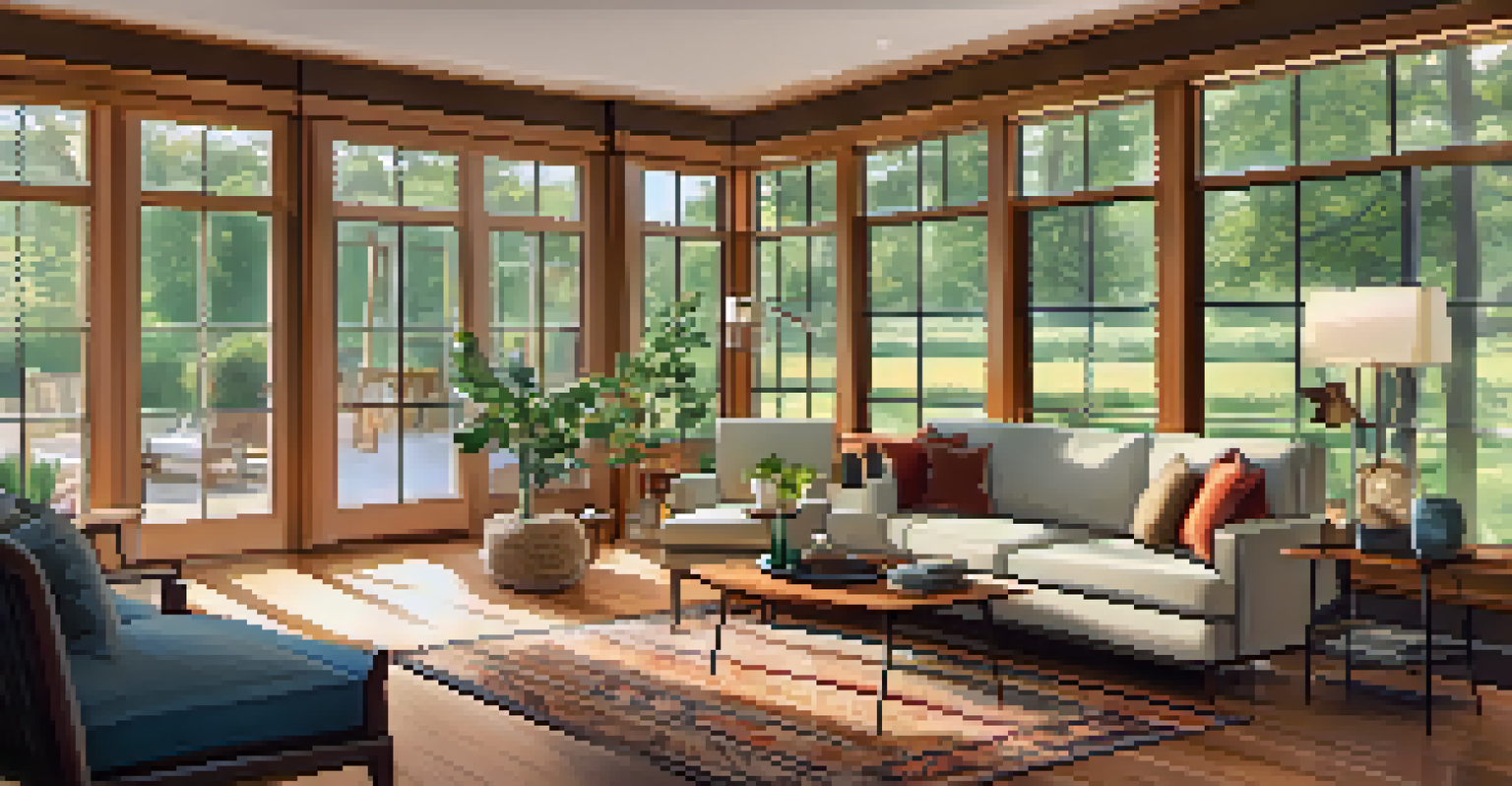 A cozy living room with energy-efficient windows and a high-efficiency HVAC system, bathed in natural light.