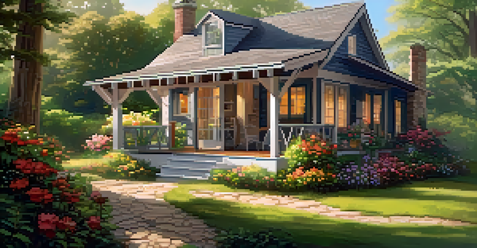 A charming Airbnb cottage surrounded by greenery and flowers.