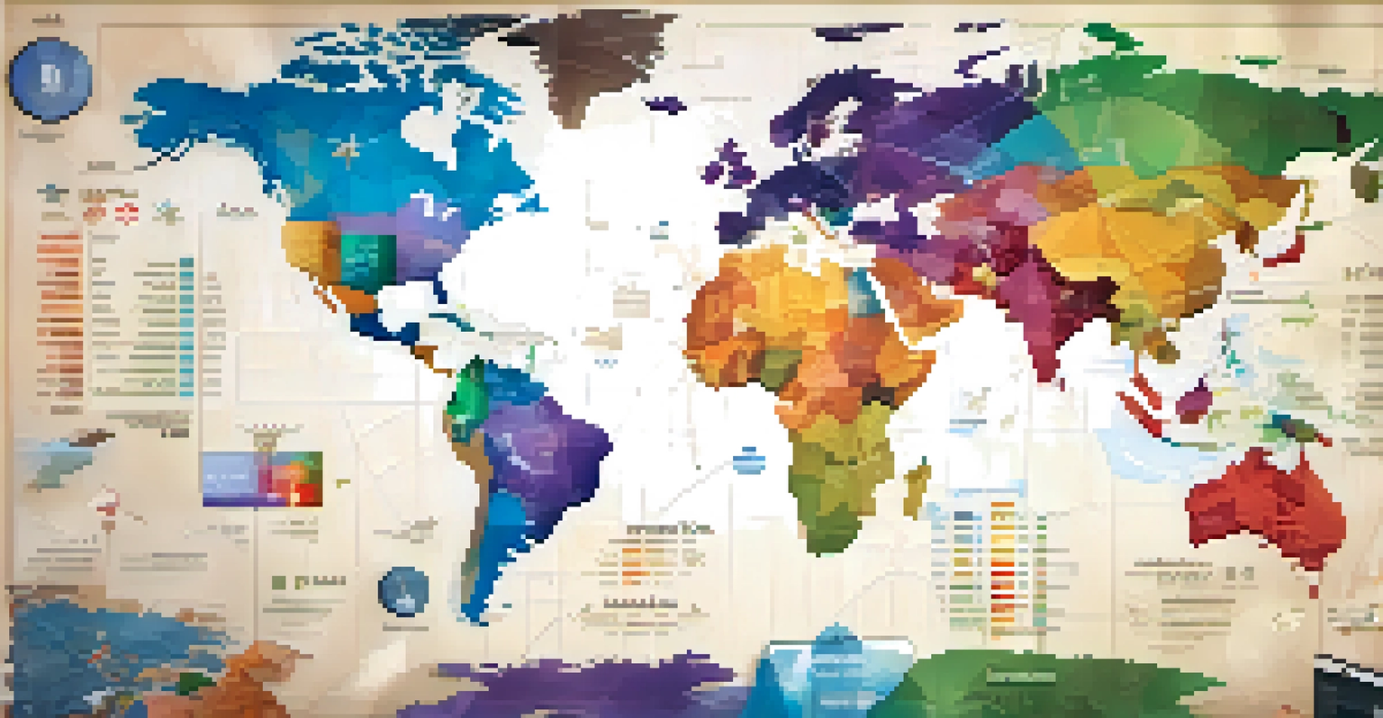 A colorful world map displaying tax rates with icons for digital businesses over specific countries.