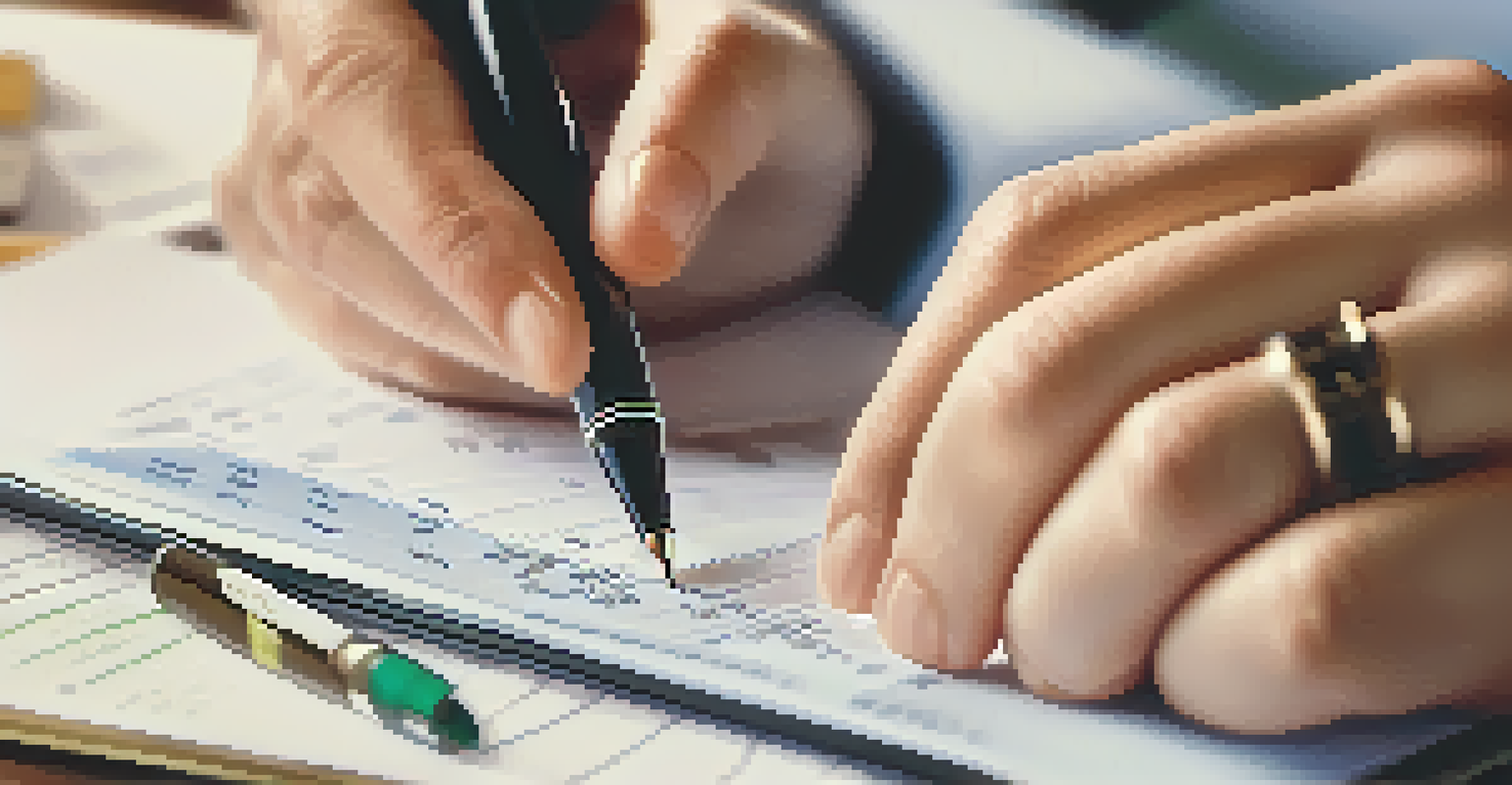 A close-up of a hand writing on a notepad with itemized deduction lists, with a calculator and documents in the background.