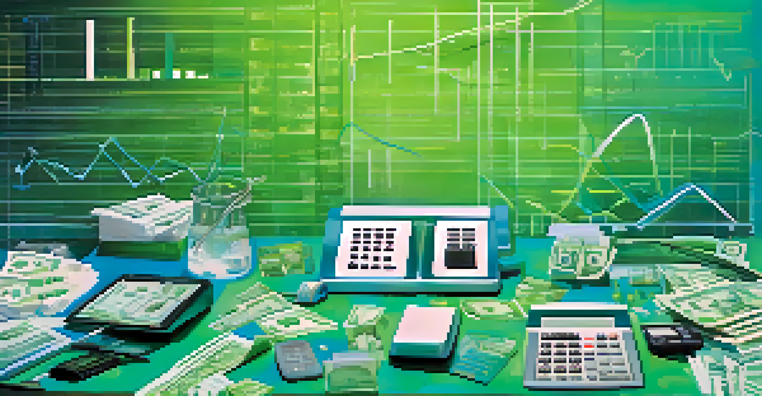 An abstract graphic depicting tax forms, calculators, and dollar signs representing tax considerations in mergers.
