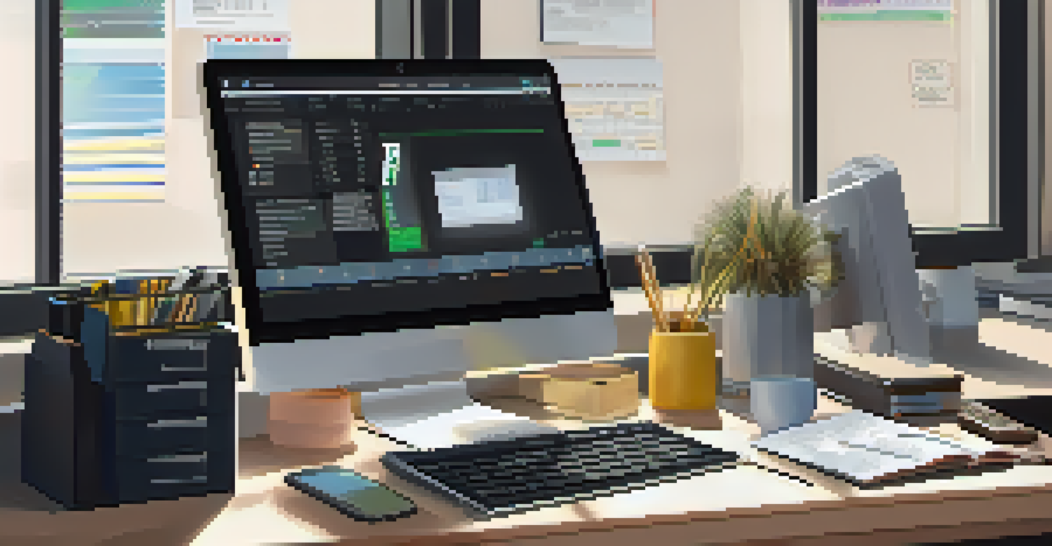 An organized workspace with a computer displaying accounting software and a calculator on the desk.