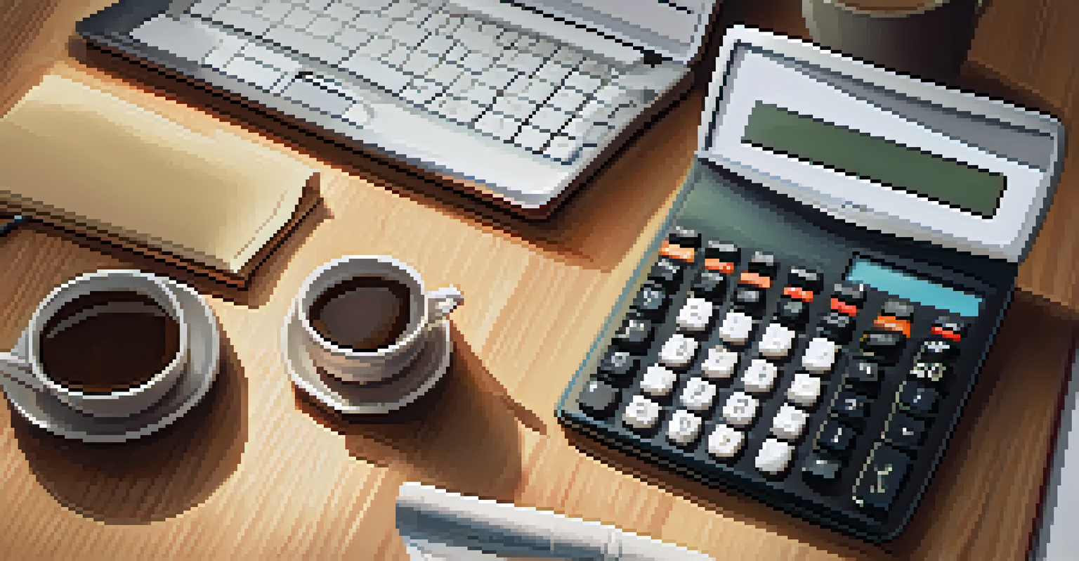A close-up view of a calculator, tax documents, and a laptop on a desk, highlighting a productive workspace for researching tax incentives.