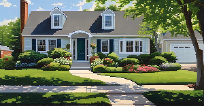 A suburban neighborhood with a house for sale and a visible tax lien notice, highlighting the contrast between the beautiful home and the legal notice.