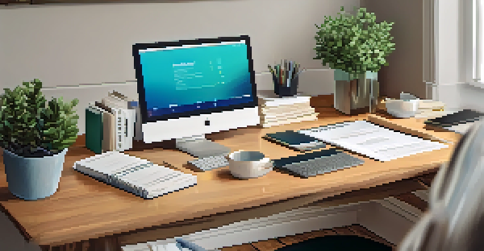 A bright and organized desk featuring a laptop displaying IRS Form 1040-X and various tax documents, illuminated by natural light.