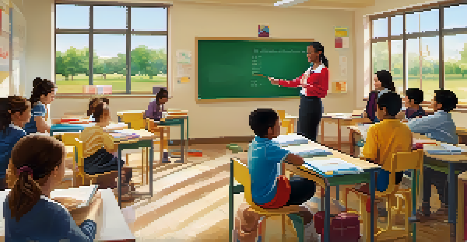 A modern classroom with a teacher and diverse students, illustrating the importance of education funded by taxes.