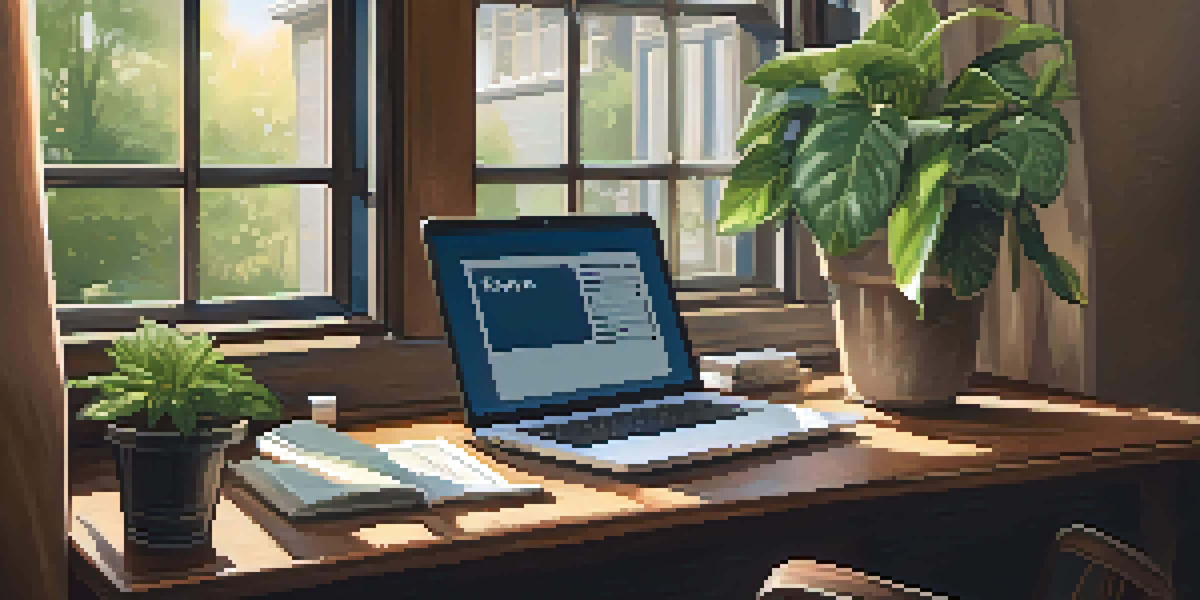 A well-organized desk featuring a laptop, tax documents, a calculator, and a coffee cup, illuminated by natural light.
