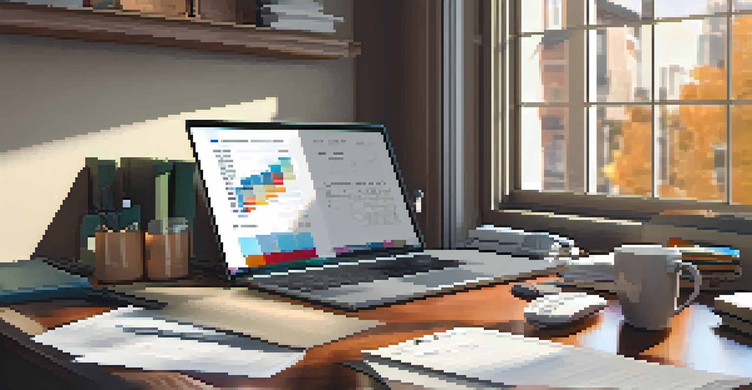 An organized workspace with a W-2 form, a calculator, and a laptop, all brightly lit in a warm setting.