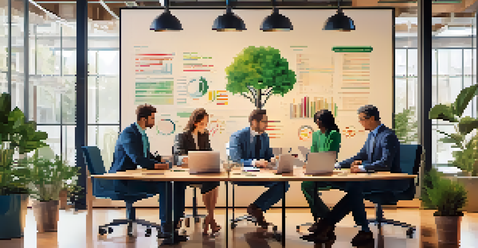 Diverse individuals collaborating in a modern office setting, surrounded by charts and graphs, representing business partnerships.