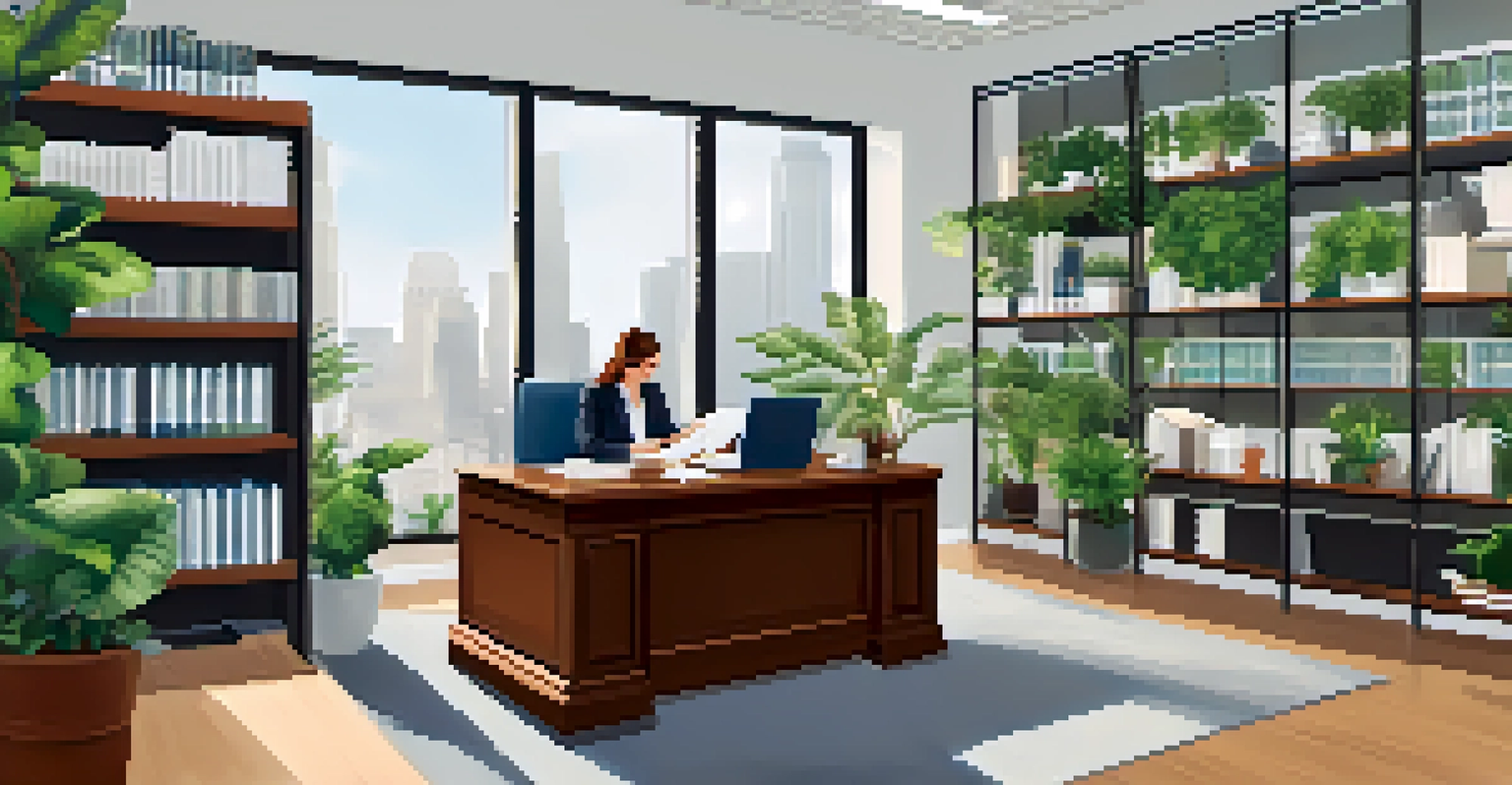A tax professional explaining tax strategies to a client in a modern office setting filled with plants and books.