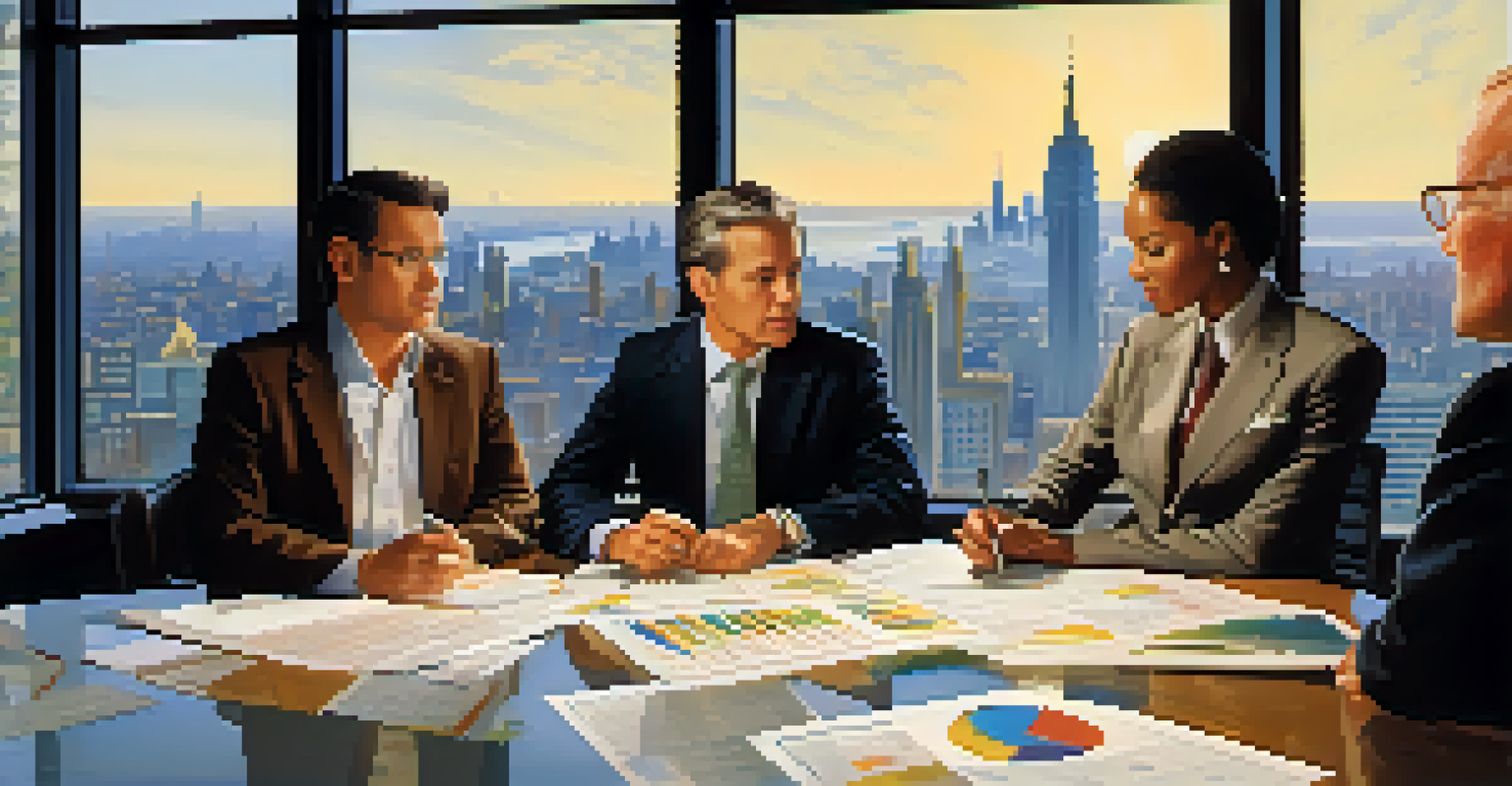 A group of professionals collaborating over tax documents in a well-lit conference room.