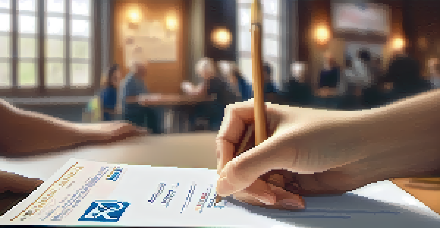 Hands filling out a donation receipt with a charity logo, set in a warm and inviting environment.
