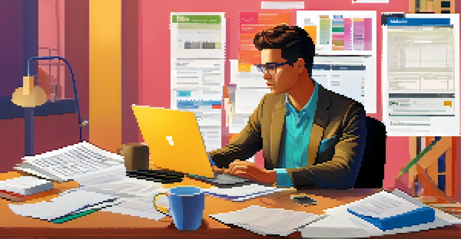 A person at a desk using a laptop to enter details from a W-2 form into tax software, with a focused expression.