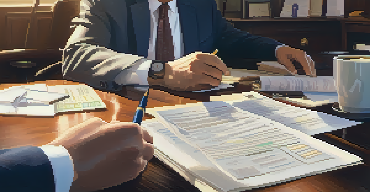 A tax professional reviewing financial documents with a client in a cozy office, surrounded by tax guides and calculators.