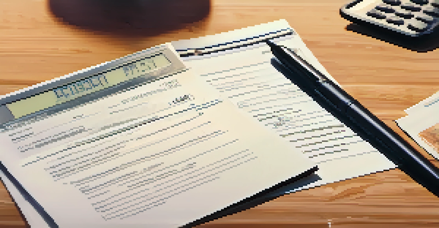 A close-up of a family trust document, pen, and calculator on a wooden table, with a blurred background of a family picnic.