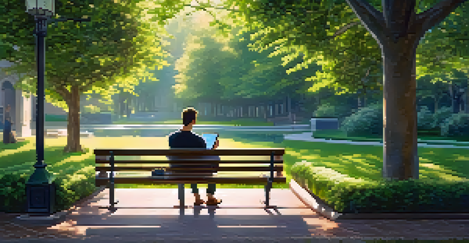 A person sitting on a bench outdoors, using a tablet to track cryptocurrency investments, surrounded by greenery and dappled sunlight.