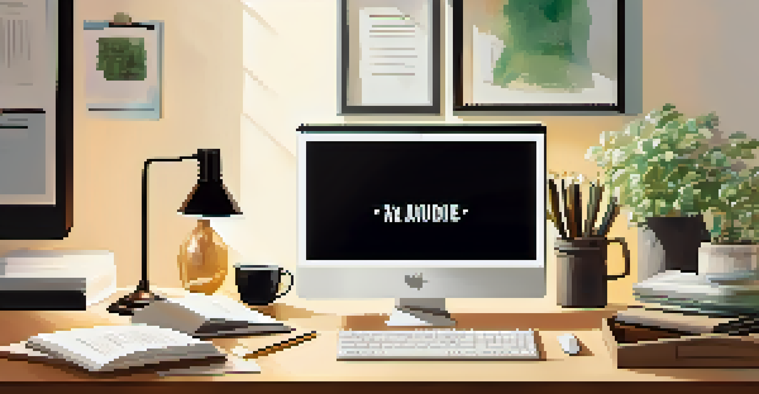 A tidy workspace featuring a laptop, a tax guide, and a notepad with reminders, illuminated in bright light with a motivational quote on the wall.
