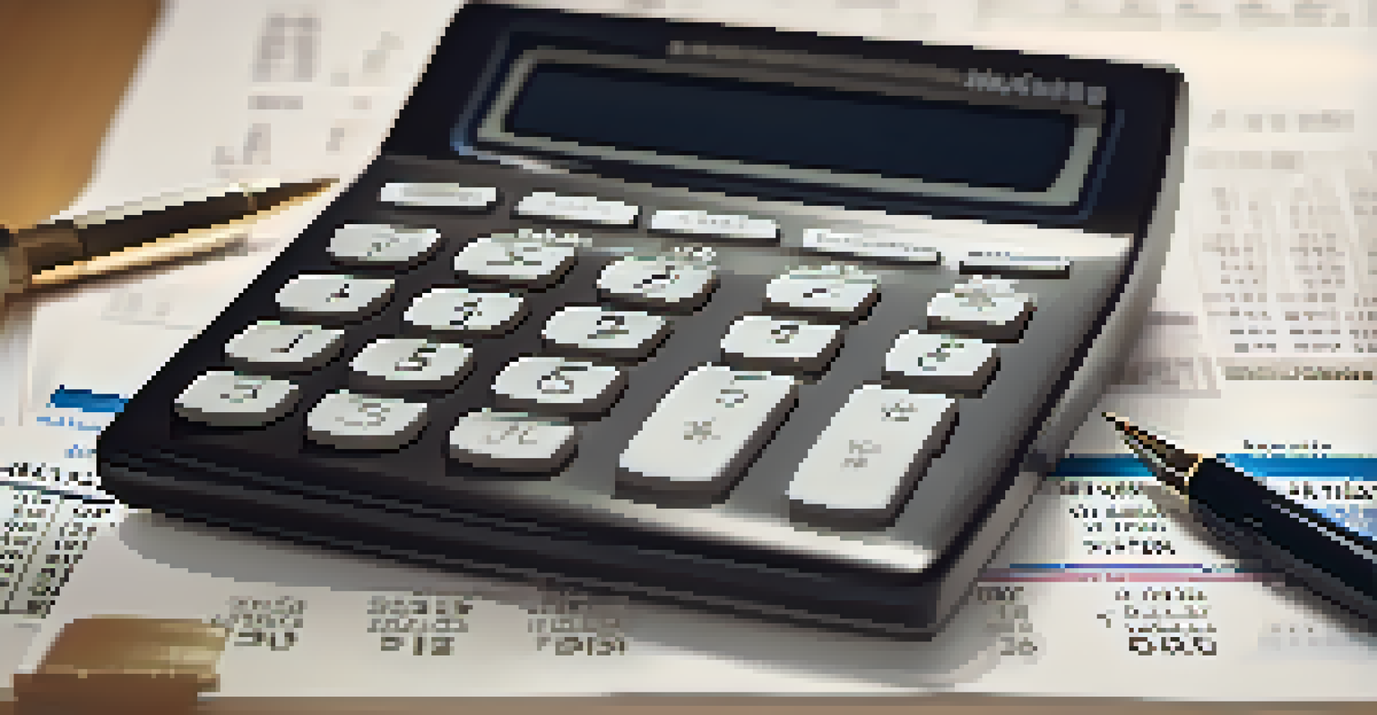 A close-up of a calculator, tax forms, and a pen, symbolizing financial planning.
