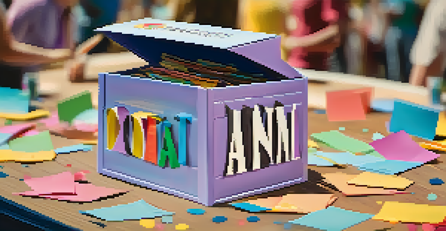 A donation box filled with colorful envelopes at a community event, surrounded by festive decorations.